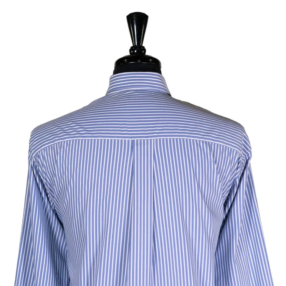 Mens Shirt Button Up Blue White Striped Silky Dress Casual Beach Handmade Large - Picture 6 of 7